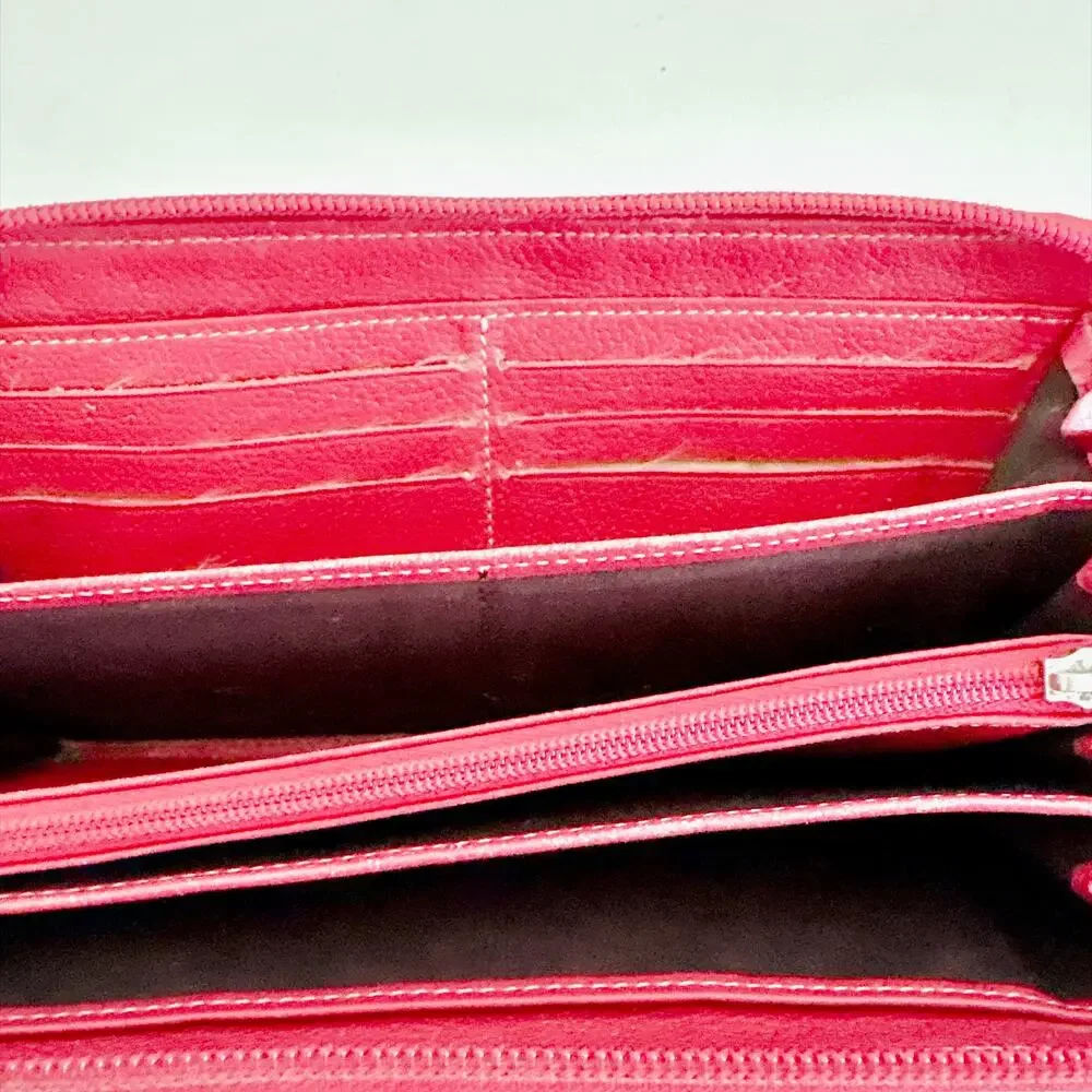 LEVENGER RED LEATHER ZIP-AROUND ACCORDION CONTINENTAL WALLET